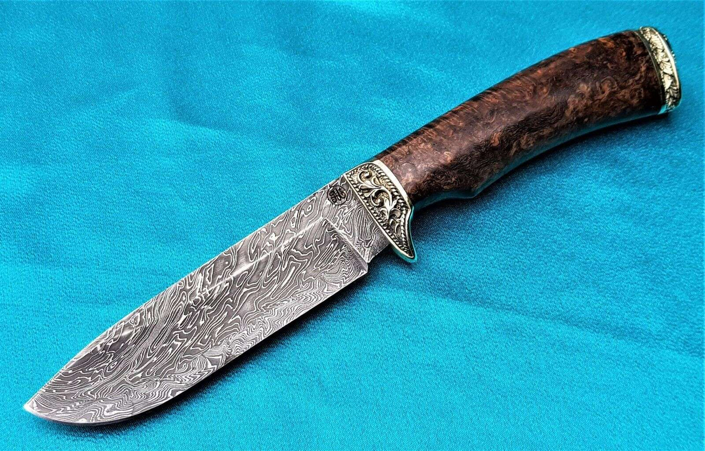 Outdoor JagdMesser Damast Stahl A.Maruschin Russland HRC62 Handarbeit Лось