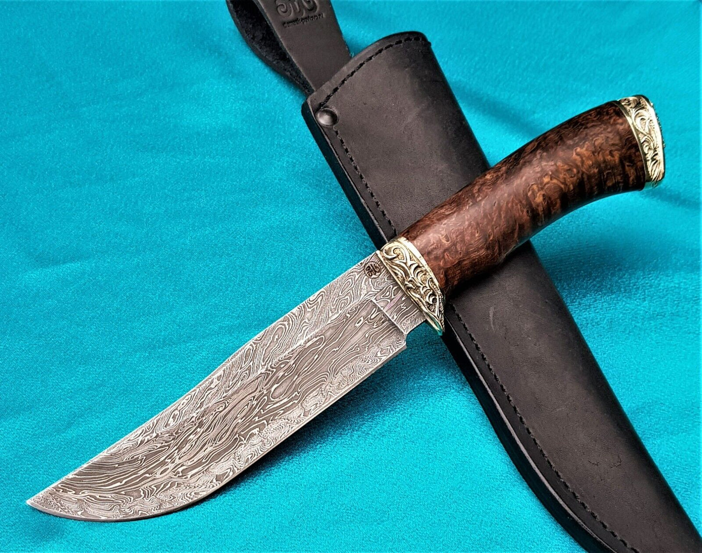 Outdoor JagdMesser Damast Stahl A.Maruschin Russland HRC62 Handarbeit Куница