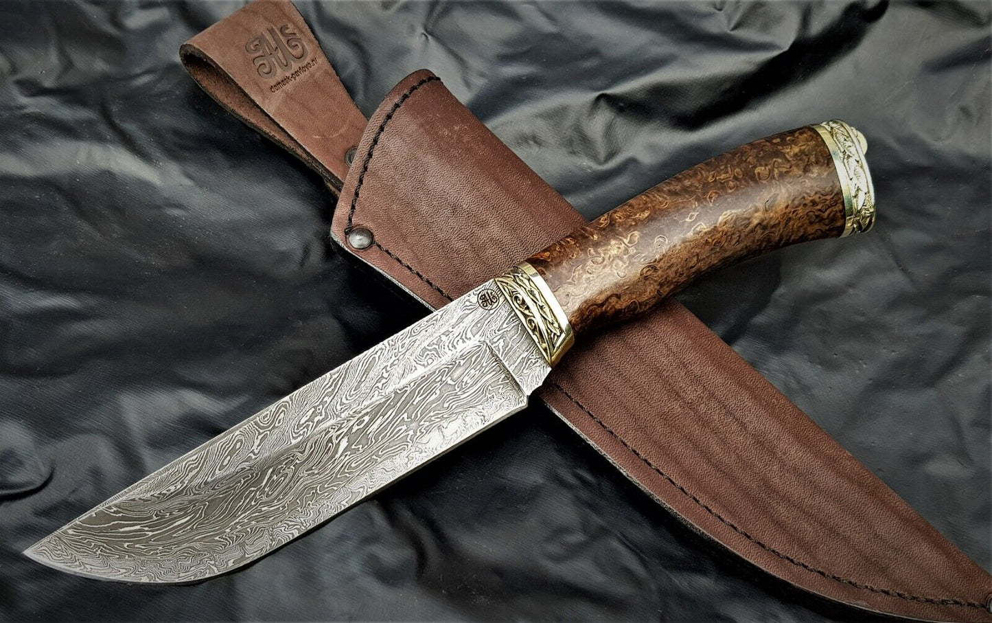 Outdoor JagdMesser Damast Stahl A.Maruschin Russland HRC62 Handarbeit Охотник