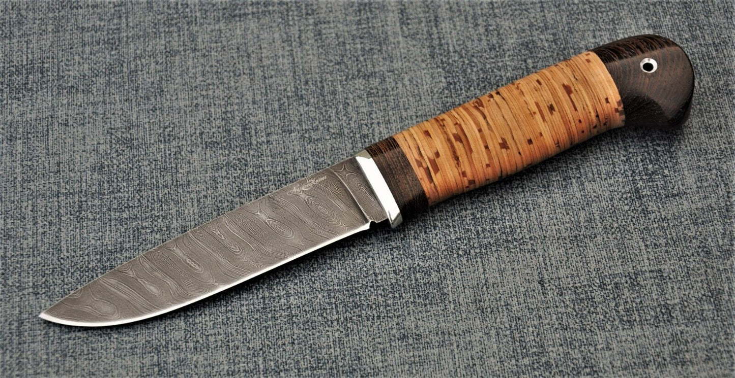 Damast Damaszener Stahl Outdoor Messer Nazarov Knives Handarbeit HRC62 Ясень