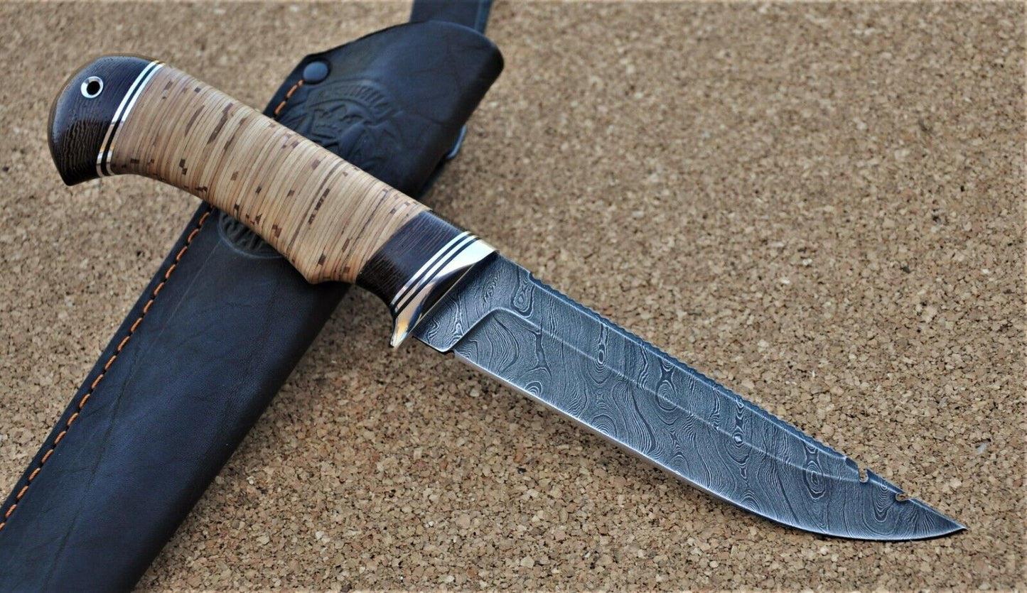 Damast Damaszener Stahl Outdoor Messer Nazarov Knives Handarbeit HRC62 Рыбак