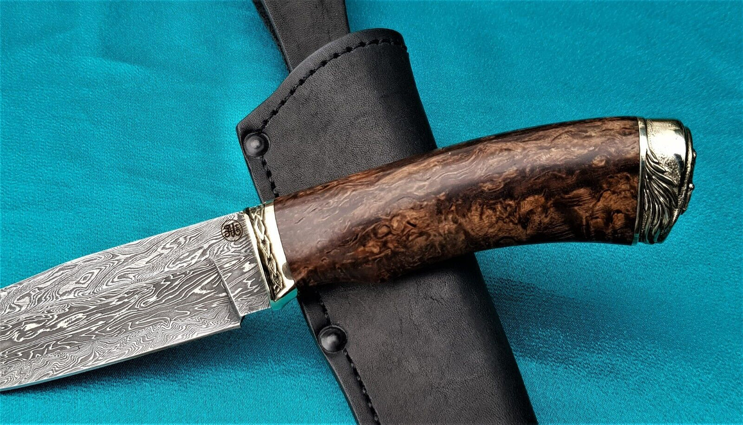 Outdoor JagdMesser Damast Stahl A.Maruschin Russland HRC62 Handarbeit Куница