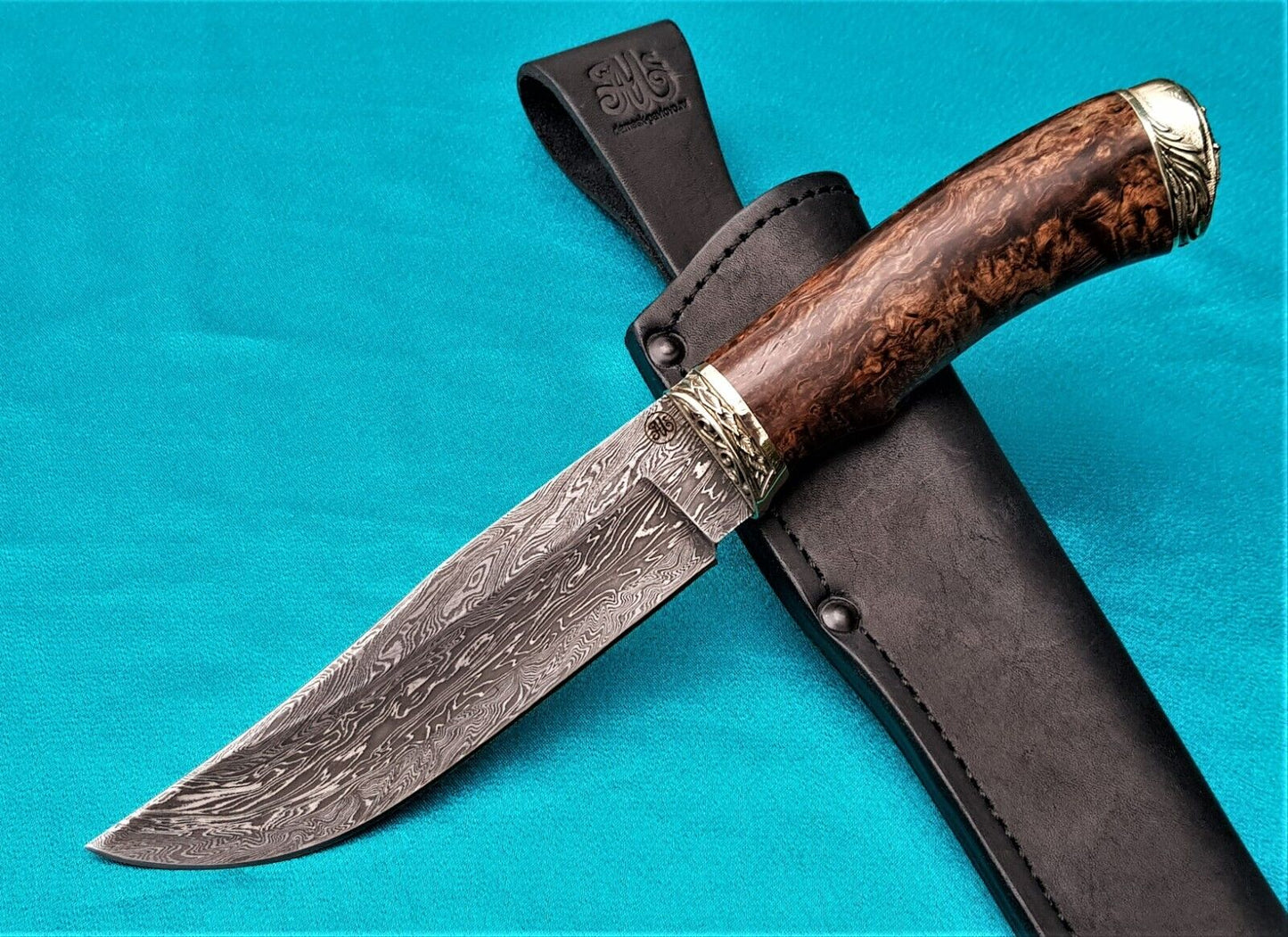 Outdoor JagdMesser Damast Stahl A.Maruschin Russland HRC62 Handarbeit Куница