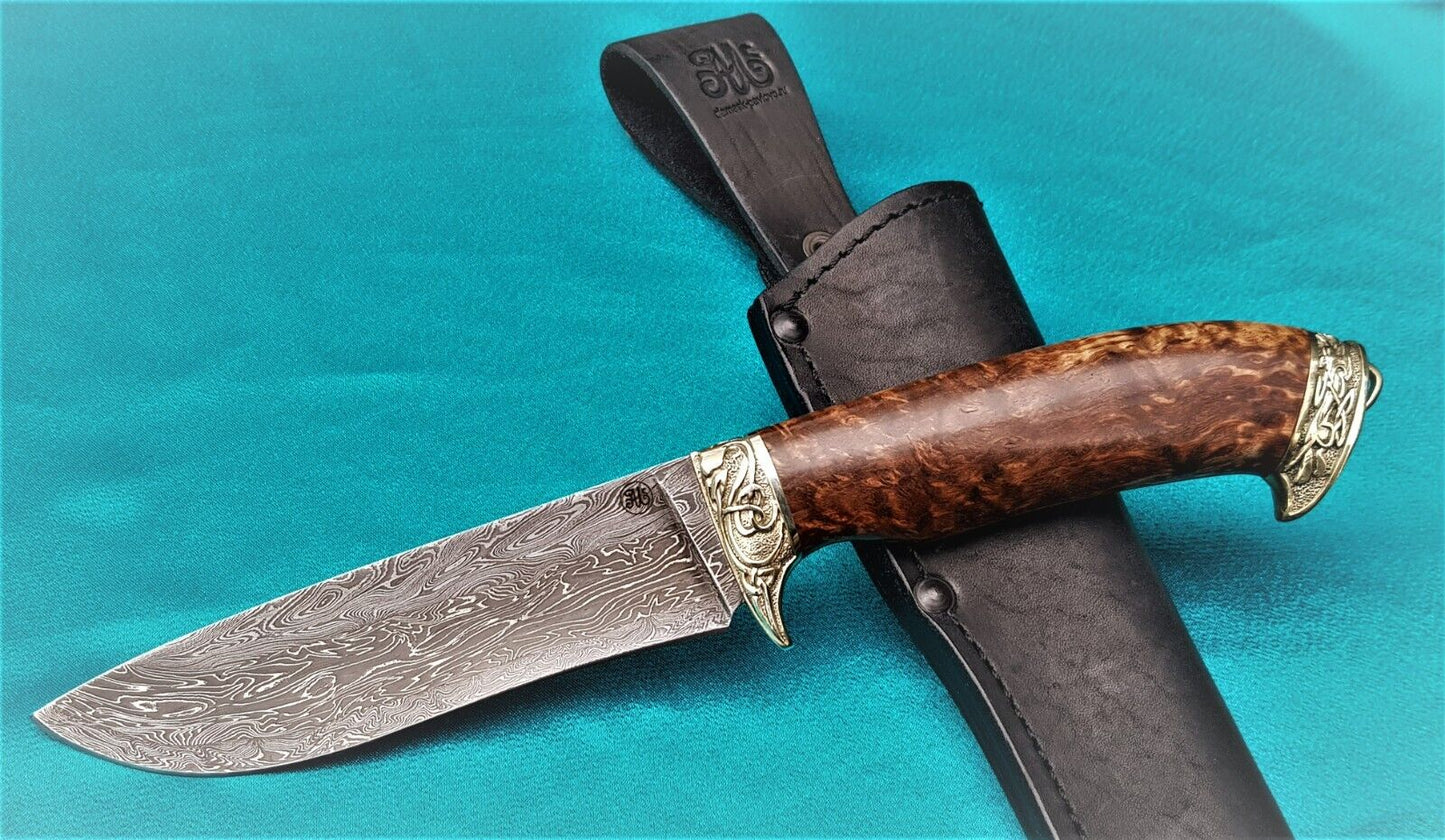 Outdoor JagdMesser Damast Stahl A.Maruschin Russland HRC62 Handarbeit Шершень