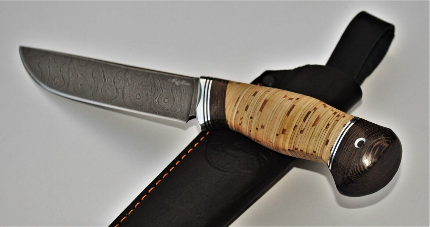 Damast Damaszener Stahl OutdoorMesser Nazarov Knives Handarbeit HRC62 Ирбис
