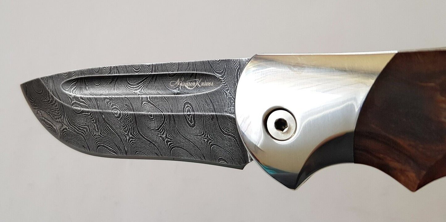 Damast Stahl Outdoor Klappmesser Handarbeit Nazarov Knives Russland HRC62 Орёл