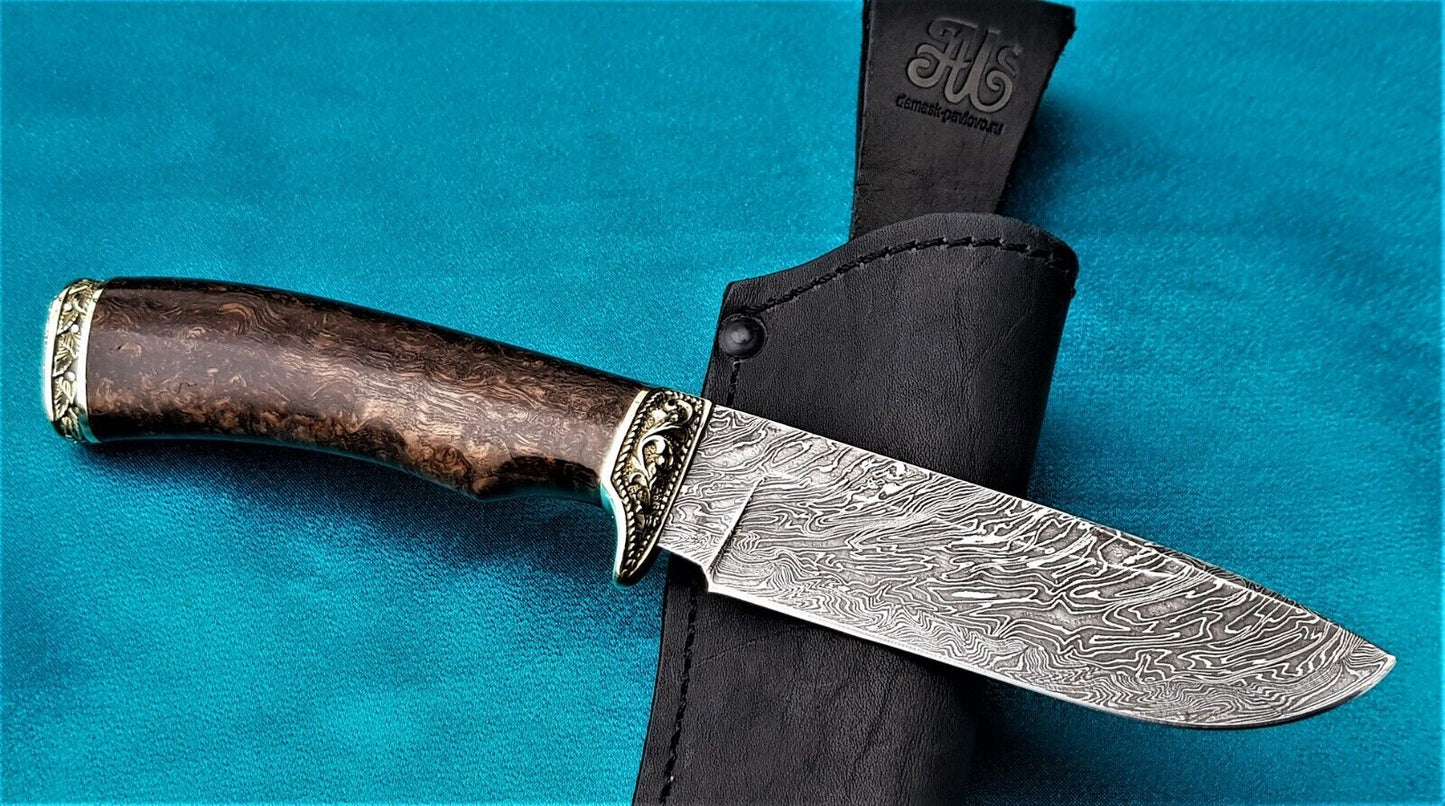 Outdoor JagdMesser Damast Stahl A.Maruschin Russland HRC62 Handarbeit Лось