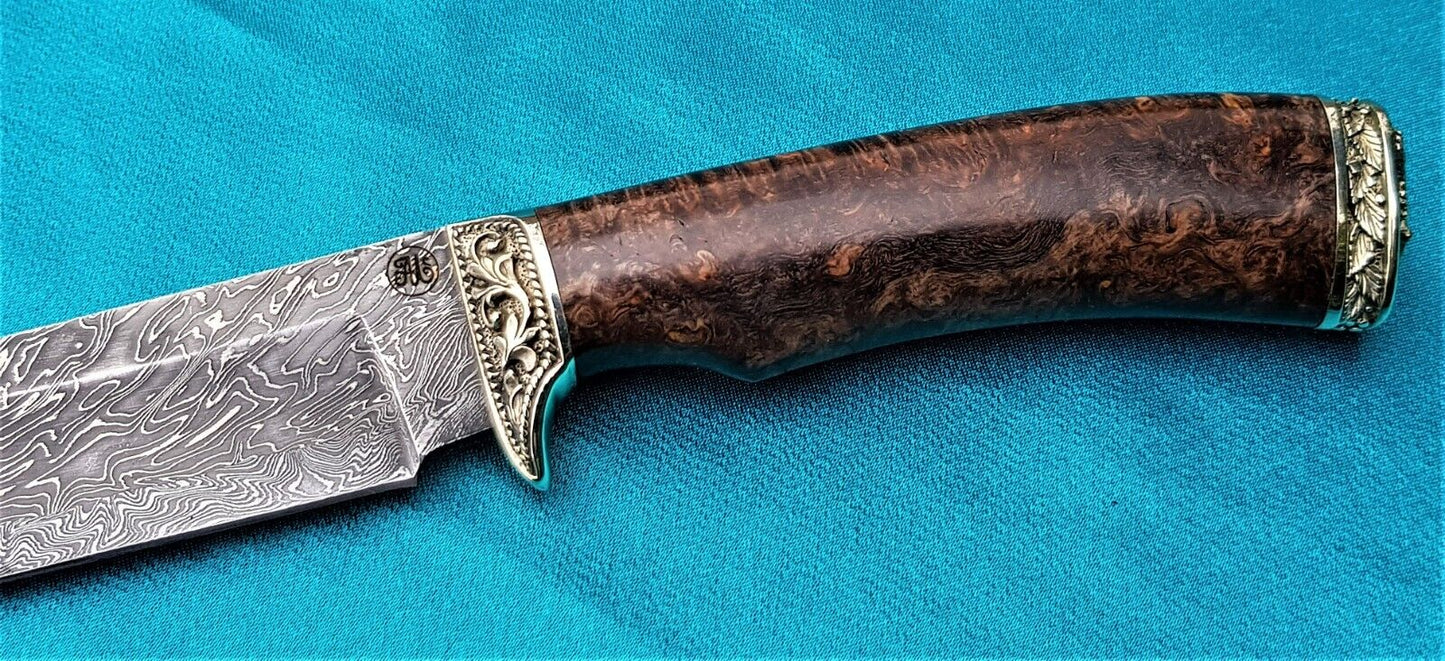 Outdoor JagdMesser Damast Stahl A.Maruschin Russland HRC62 Handarbeit Лось