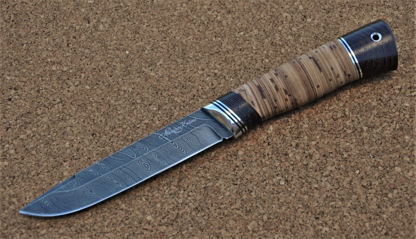 Damast Damaszener Stahl Outdoor Messer Nazarov Knives Handarbeit HRC62 Скиф