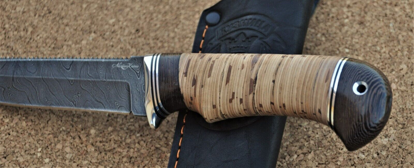 Damast Damaszener Stahl Outdoor Messer Nazarov Knives Handarbeit HRC62 Рыбак
