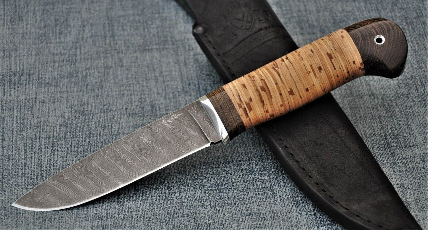 Damast Damaszener Stahl Outdoor Messer Nazarov Knives Handarbeit HRC62 Ясень