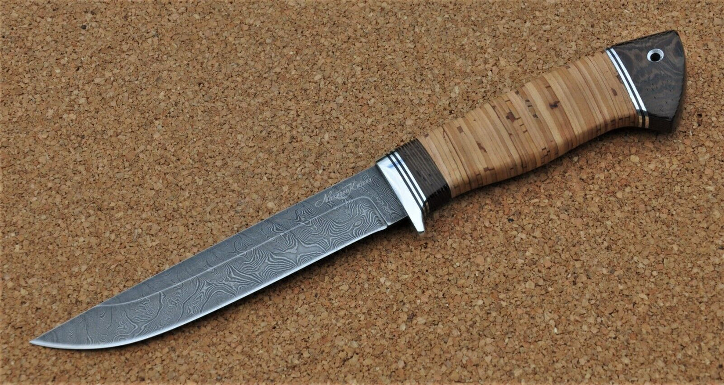Damast Damaszener Stahl Outdoor Messer Nazarov Knives Handarbeit HRC62 Тритон