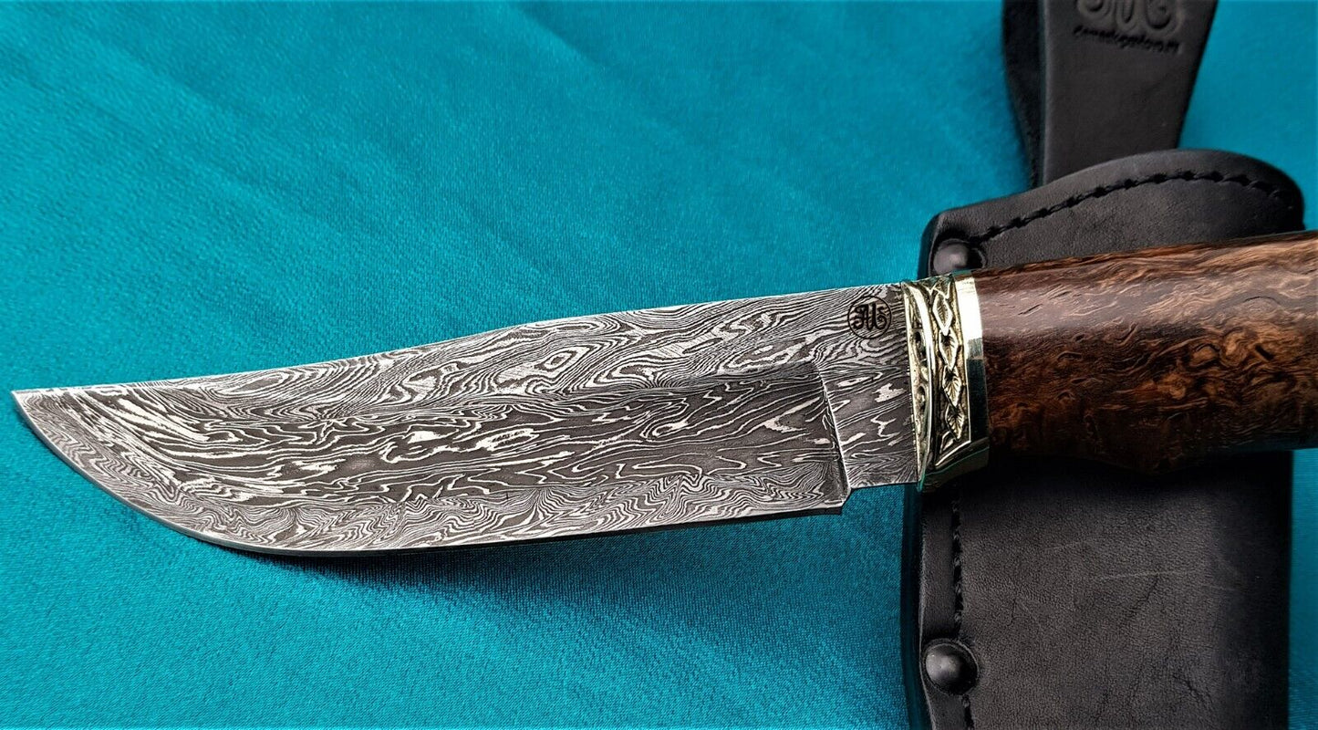 Outdoor JagdMesser Damast Stahl A.Maruschin Russland HRC62 Handarbeit Куница