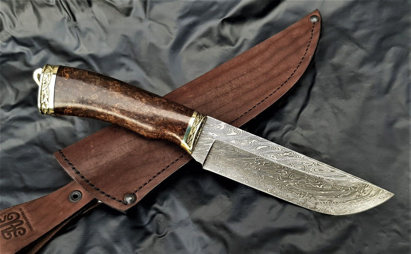 Outdoor JagdMesser Damast Stahl A.Maruschin Russland HRC62 Handarbeit Охотник