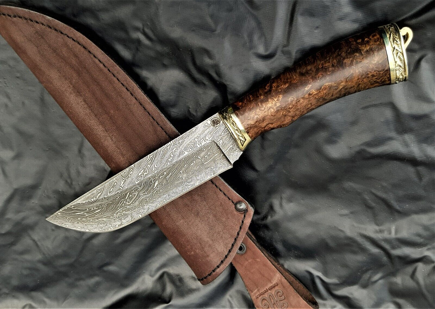 Outdoor JagdMesser Damast Stahl A.Maruschin Russland HRC62 Handarbeit Охотник