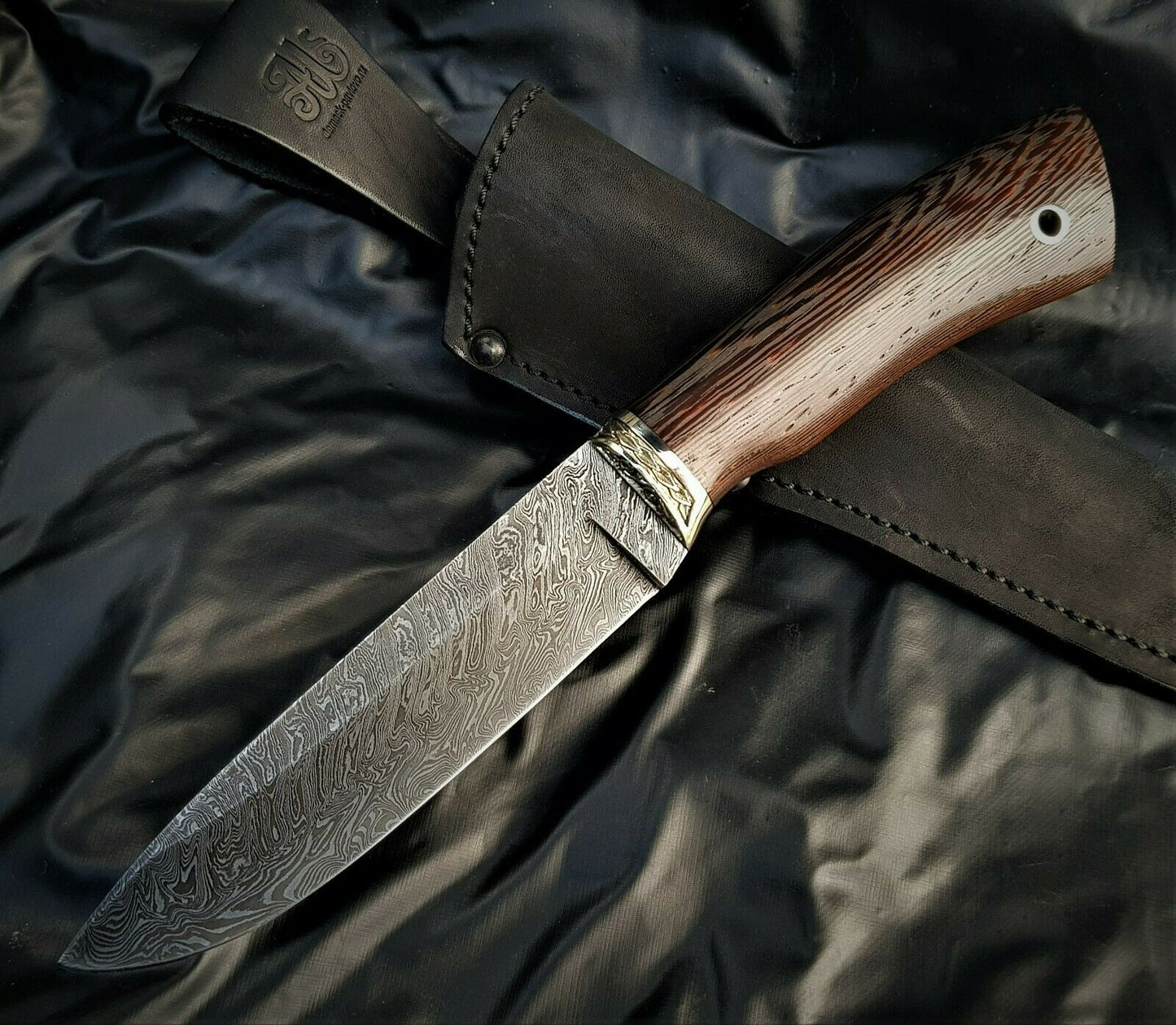 A.Marushin Russland Outdoor Jagdmesser Damaszener Stahl Handarbeit