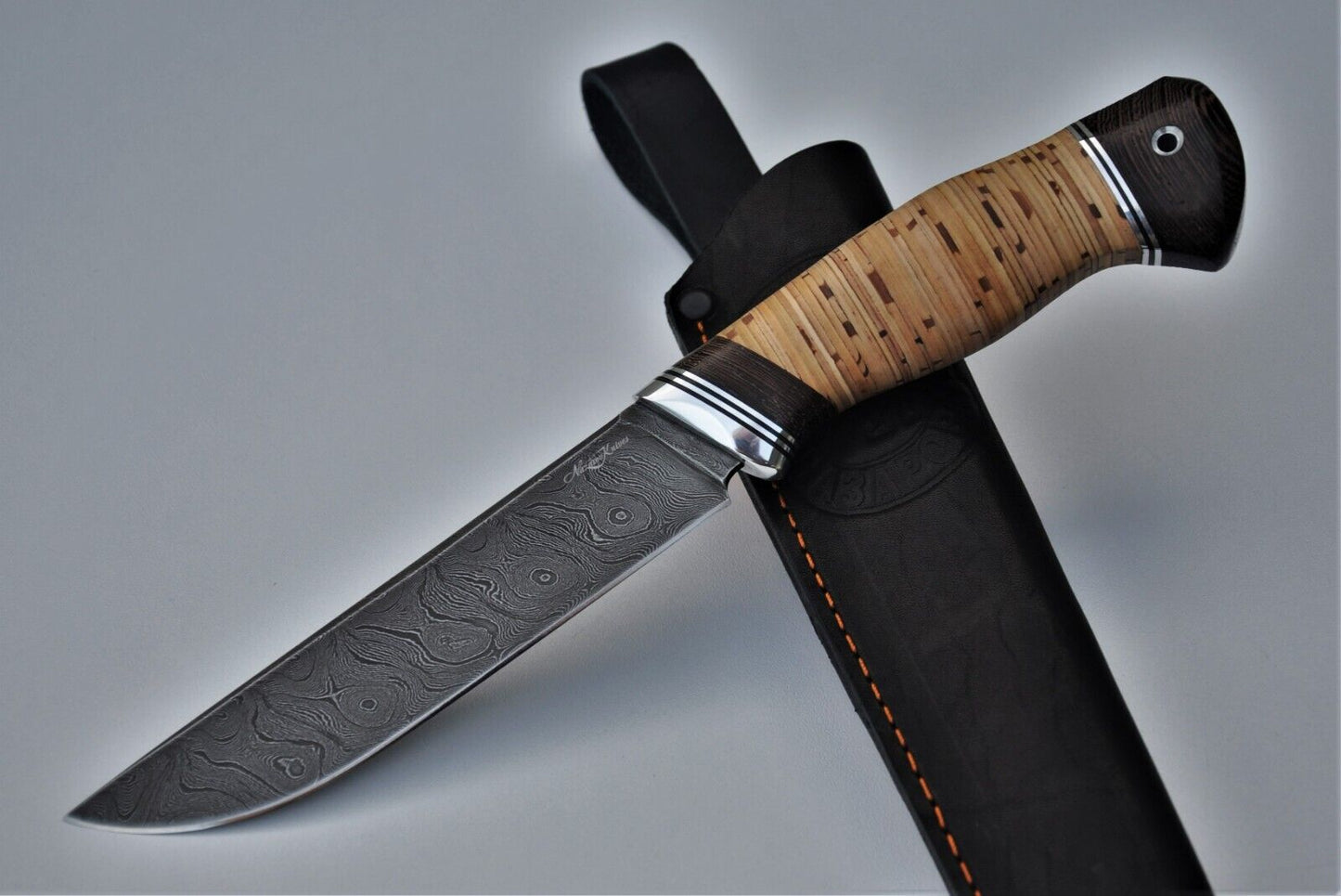 Damast Damaszener Stahl OutdoorMesser Nazarov Knives Handarbeit HRC62 Ирбис
