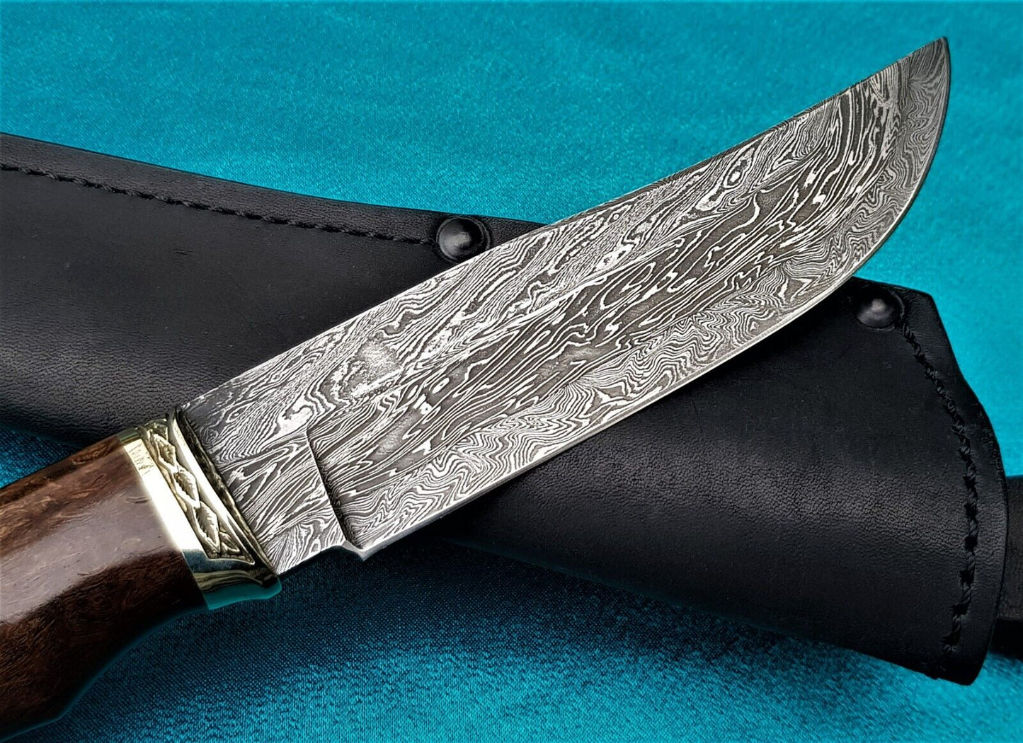 Outdoor JagdMesser Damast Stahl A.Maruschin Russland HRC62 Handarbeit Куница