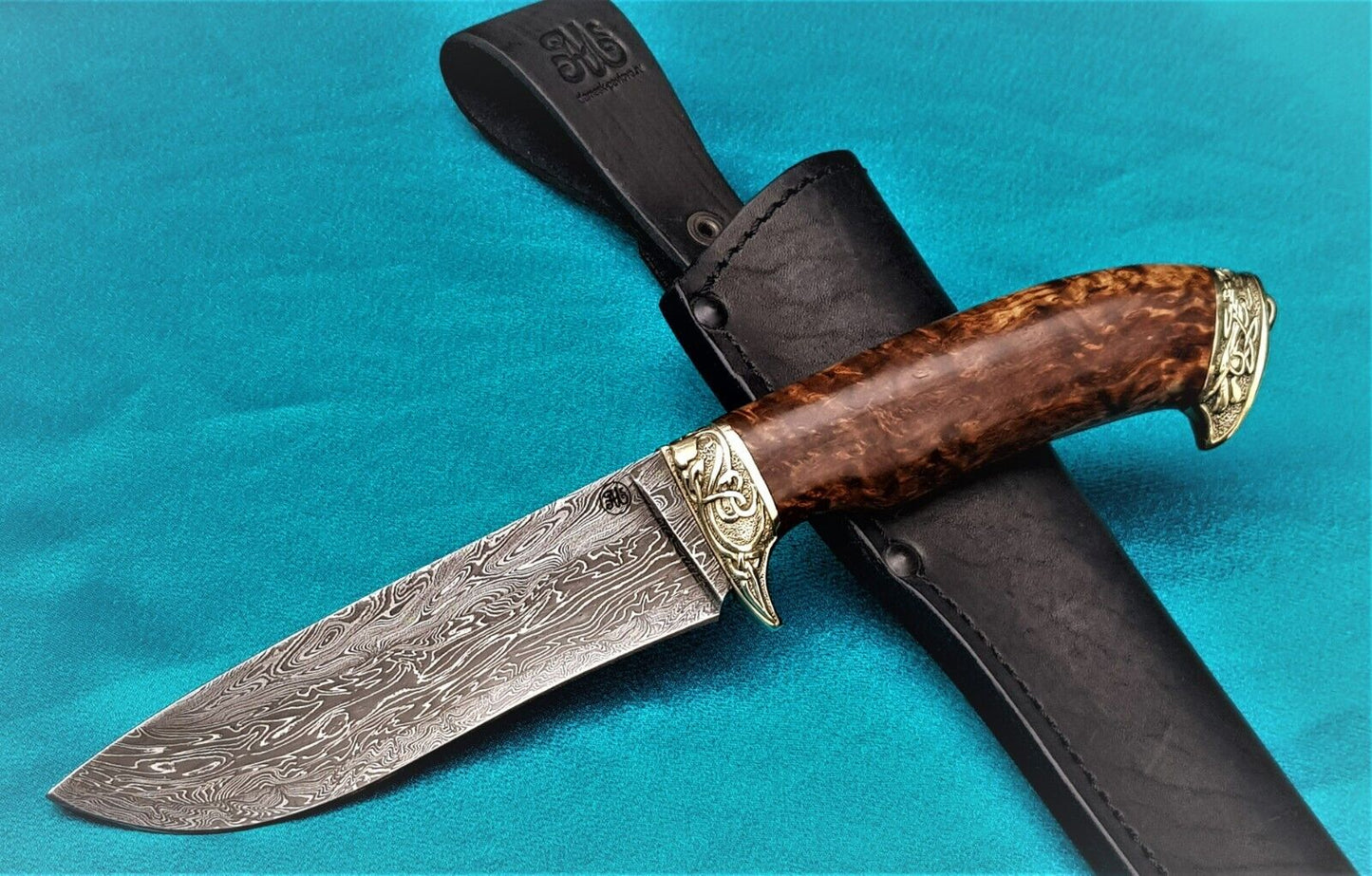 Outdoor JagdMesser Damast Stahl A.Maruschin Russland HRC62 Handarbeit Шершень