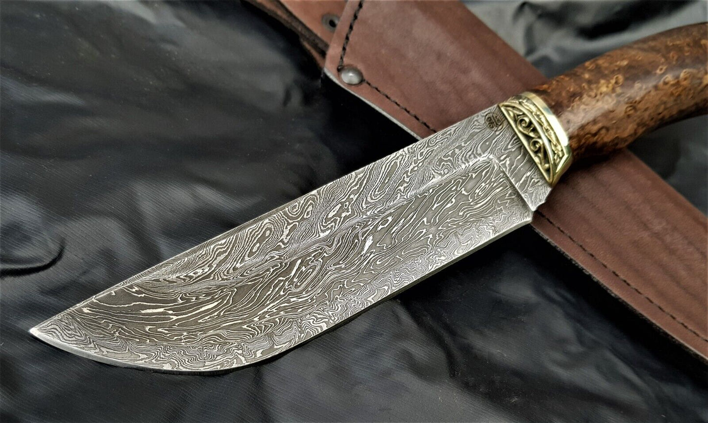 Outdoor JagdMesser Damast Stahl A.Maruschin Russland HRC62 Handarbeit Охотник