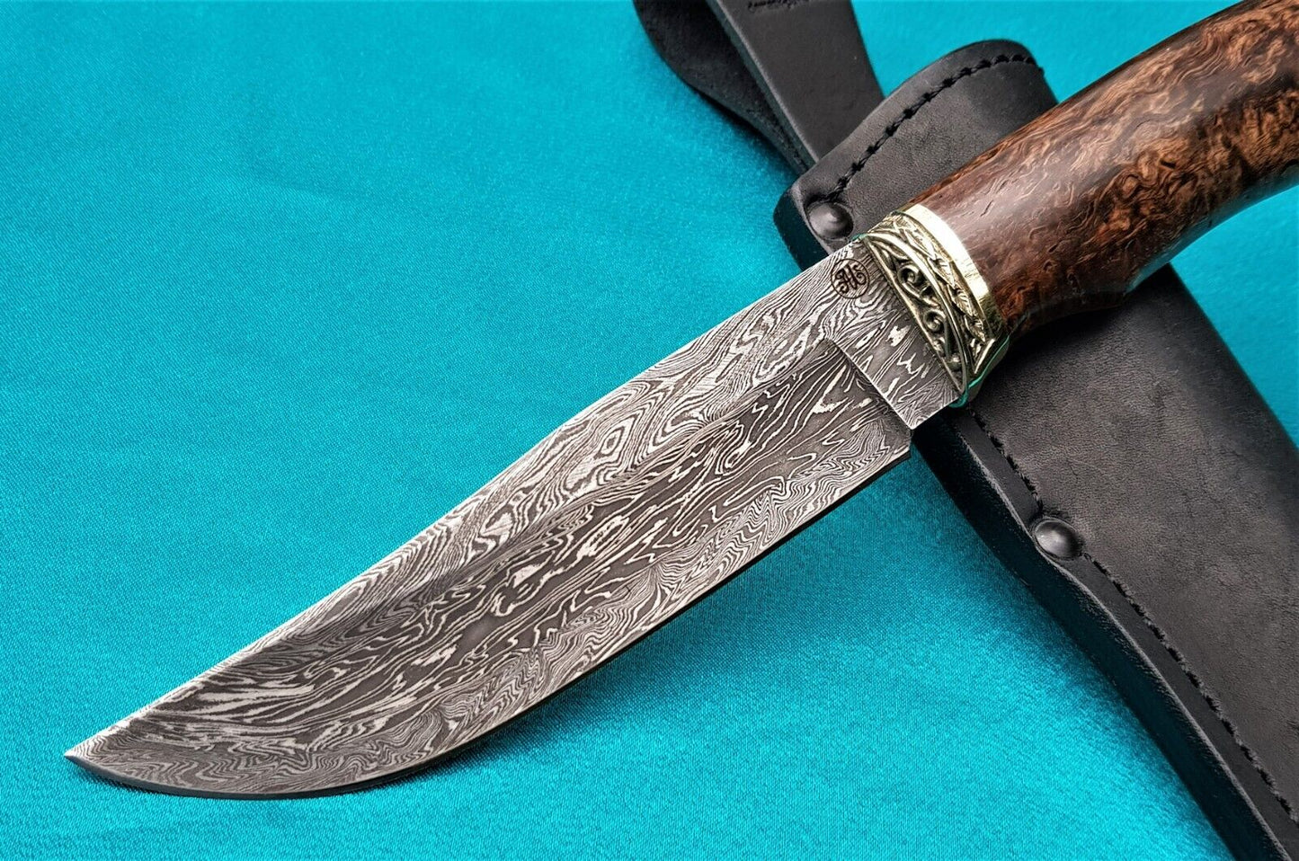 Outdoor JagdMesser Damast Stahl A.Maruschin Russland HRC62 Handarbeit Куница