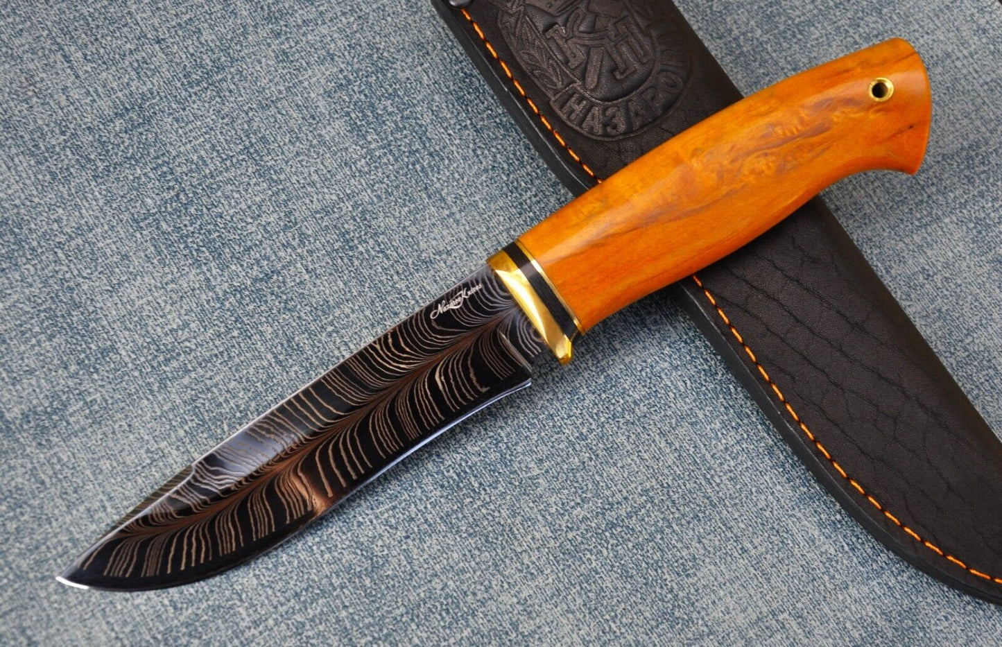 Nazarov Knives Russland Mosaik DamastStahl OutdoorJagdMesser Handarbeit HRC62