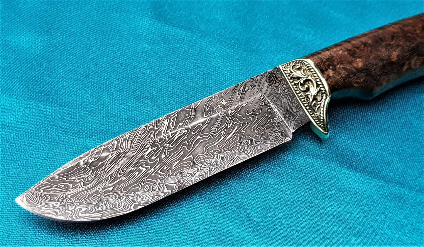 Outdoor JagdMesser Damast Stahl A.Maruschin Russland HRC62 Handarbeit Лось
