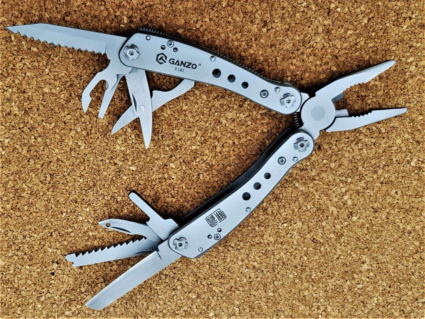 Ganzo G201 Multool Werkzeug Zange Schraubendreher Kit Silber Camping Messer 440C