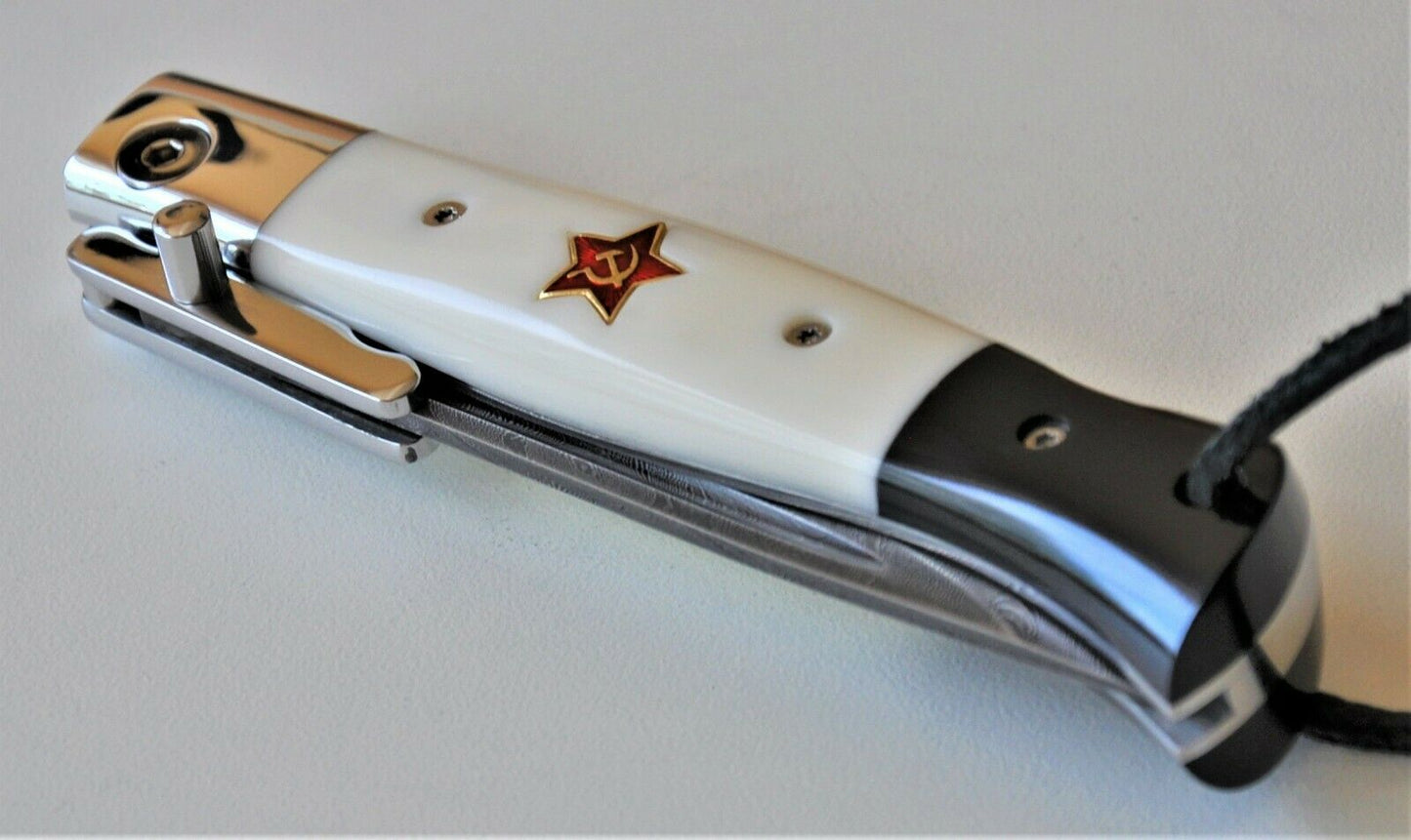 Nazarov Knives Damaszener Stahl Finka NKVD mit Stern Klappmesser Handarbeit