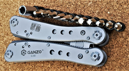 Ganzo G201 Multool Werkzeug Zange Schraubendreher Kit Silber Camping Messer 440C