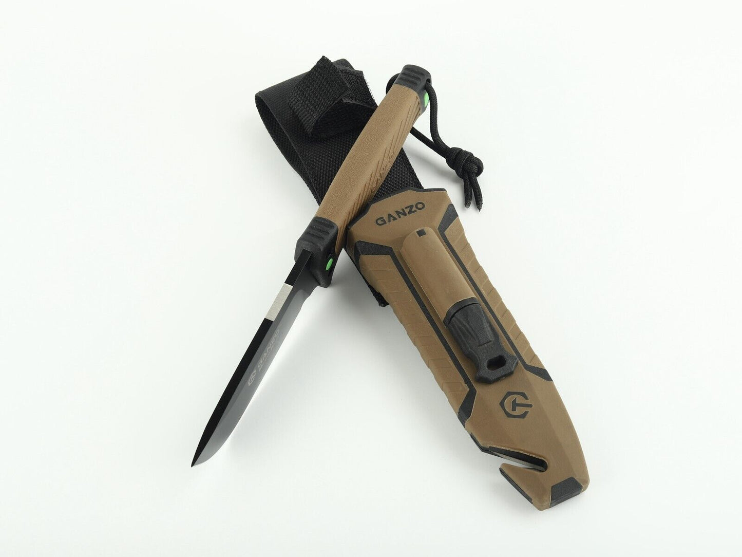 Fahrten Outdoor Freizeit Messer Gurtschneider Feuerstarter Ganzo  G8012V2 HRC 58