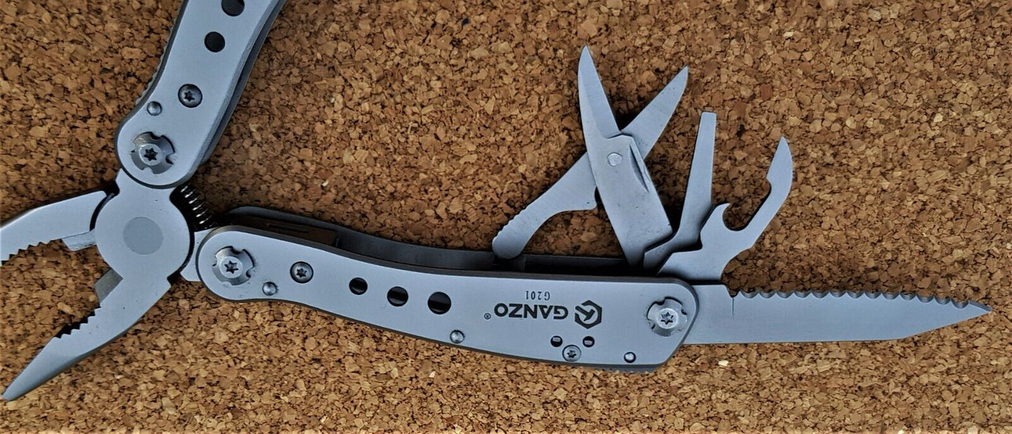 Ganzo G201 Multool Werkzeug Zange Schraubendreher Kit Silber Camping Messer 440C