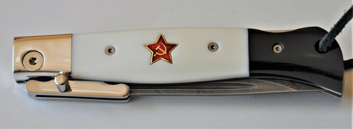 Nazarov Knives Damaszener Stahl Finka NKVD mit Stern Klappmesser Handarbeit